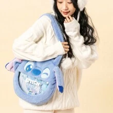 Miniso 毛绒单肩包 大容量斜挎包 时尚百搭 柔软亲肤 肩背舒适 – 非常适合工作、学习、旅行、购物和收纳 (Stitch) - 藍色 - 查看 1