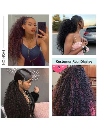 Ponytail De Cordón Con Extensiones De Pelo Sintético Con Clip Instantáneo Y Resistente Al Calor, De Cabello Rizado Profundo Afro Y Kinky Para Mujeres