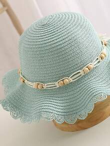 New Arrival Girls' Lovely Princess Style Vintage Straw Woven Hat, Anti-Uv Sun Hat For Beach & Daily Wear - Green - View 3