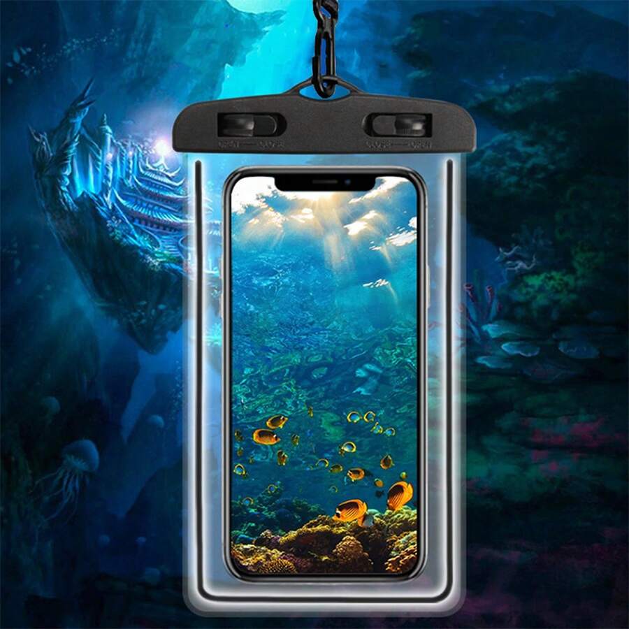1pc Waterproof Mobile Phone Bag For Outdoor Activities - Touch Screen Compatible, Lightweight And Transparent - Black - View 1