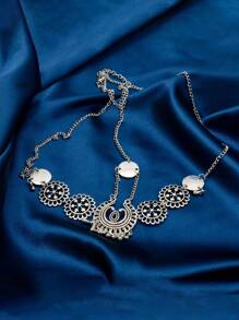 1 件复古风格女式金属雕刻水滴和流苏装饰头带，适合装扮海滩比基尼风格和日常服装头饰 - 銀色 - 查看 1