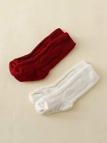 2 Cặp tất Giáng sinh cổ cao lót nhiệt Argyle Retro cho bé gái, mùa thu/đông - Nhiều màu - Xem 2