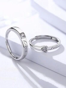 1 对 S925 纯银和锆石情侣戒指，适合日常佩戴，也可作为情侣的情人节礼物 - 簡約款 - 查看 5