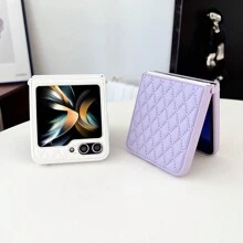 1pc White Skin-Like Soft Edge Surface Pu Leather Phone Case Compatible With Samsung Galaxy Z Flip5 4 3 5g - White - View 8