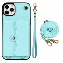 AWQUER Crossbody Wallet Back Case Compatible With IPhone 15 14 Plus 13 12 Mini 11 Pro Max 8 7 Plus SE 5G 2020 2022 With Hand Strap, PU Leather With Credit Card Slots Holder Kickstand Shockproof Phone Cover - Blue - View 33