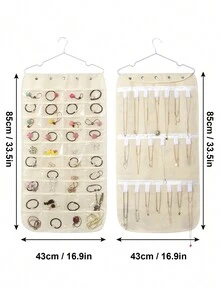 Double Sided Jewelry Storage Hanging Bag, Dustproof Storage For Name Cards Membership Cards Watches, 40 Grids On The Front, 20 Magic Stickers On The Back, Transparent Wall-Mounted Accessory Storage Bag With Large Capacity - Black - View 2