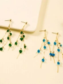 1pair Multicolor Rose & Flower Design Long Rhinestone & Tassel Dangle Earrings - Roses - View 1