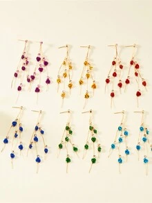 1pair Multicolor Rose & Flower Design Long Rhinestone & Tassel Dangle Earrings - Roses - View 4