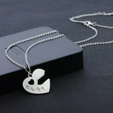 1pair Heart Shaped Key Design Best Friends Couple Necklace, Collarbone Chain Romantic Gift For Valentine's Day - Silver - View 5