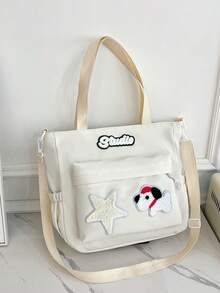 日系女斜背包學院風手提包上學通勤卡通人物大容量單肩包學生 - 白色 - 查看 3