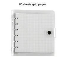 1 Juego De Cuaderno De Hojas Sueltas Cuadrado De Página Interior Transparente De Estilo Coreano A7 Con Cubierta De Carpeta De Clips De Hojas Sueltas Transparente + 80 Páginas Interiores - Color transparente A7 (cuadrícula) - Ver 1