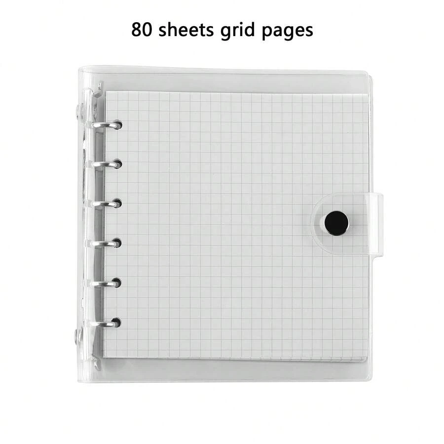 1 Juego De Cuaderno De Hojas Sueltas Cuadrado De Página Interior Transparente De Estilo Coreano A7 Con Cubierta De Carpeta De Clips De Hojas Sueltas Transparente + 80 Páginas Interiores - Color transparente A7 (cuadrícula) - Ver 1