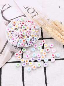 100入組7mm白色底色彩色小愛心裝飾珠,可用於製作時尚diy手鐲、項鍊、情侶手鐲,情人節禮物 - 彩色 - 查看 4
