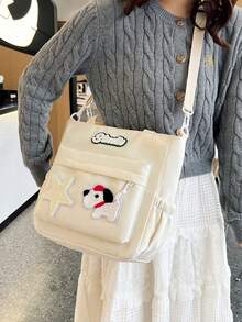 日系女斜背包學院風手提包上學通勤卡通人物大容量單肩包學生 - 白色 - 查看 2