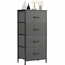 Dresser For Bedroom, Storage Drawers, Skinny Fabric Storage Tower With 4 Drawers, Tower Organizer Unit, Chest Of Drawers With Wooden Top For Closet, Nursery, Laundry, Living Room, Hallway, Office - 灰色 - 查看 1