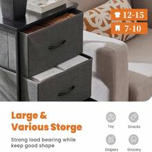 Dresser For Bedroom, Storage Drawers, Skinny Fabric Storage Tower With 4 Drawers, Tower Organizer Unit, Chest Of Drawers With Wooden Top For Closet, Nursery, Laundry, Living Room, Hallway, Office - 灰色 - 查看 5