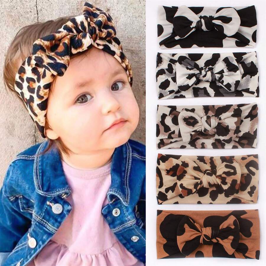 5 PCS Soft Knot Headbands With Hair Bows Head Wrap Hair Accessories For Newborn Baby Girls - Multicolor - View 1