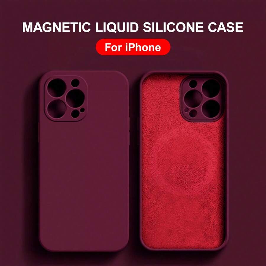 Luxury Magnetic Liquid Silicone Wireless Charging Case Compatible With Apple IPhone 16 15 14 13 12 11 Pro Max Lens Protection Phone Back Cover X XS MAX XR 12 13 Mini 14 Plus Soft Silicone Simple Cases Accessories - Purple - View 1