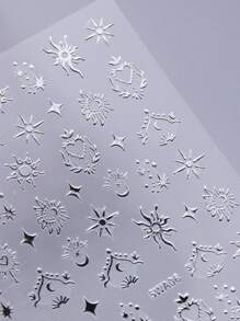 金銀星太陽美甲貼紙2枚，全息愛心波西米亞風格3D滑片設計自粘式美甲裝飾DIY - 彩色 - 查看 4