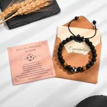 足球籃球珠子手鍊禮品,送給青少年、隊友、朋友、生日禮物 - 黑色 - 查看 1