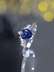 1 件時尚浪漫心形立方氧化鋯女式永恆戒指,理想的情人節約會或儀式禮物 - 紅剛玉 - 查看 9