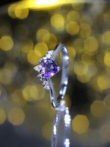 1 件時尚浪漫心形立方氧化鋯女式永恆戒指,理想的情人節約會或儀式禮物 - 紅剛玉 - 查看 1