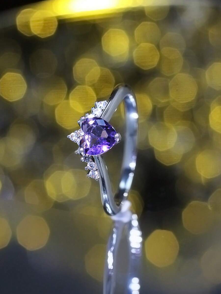 1 件時尚浪漫心形立方氧化鋯女式永恆戒指,理想的情人節約會或儀式禮物 - 紅剛玉 - 查看 1