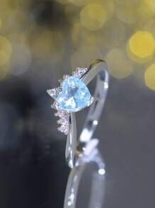 1 件時尚浪漫心形立方氧化鋯女式永恆戒指,理想的情人節約會或儀式禮物 - 紅剛玉 - 查看 8