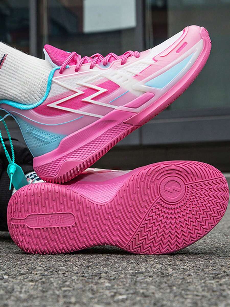 1雙時尚男士籃球鞋,系帶式,粉紅色網眼,防滑透氣,強力抓地力,夜光和螢光 - 玫紅色 - 查看 1