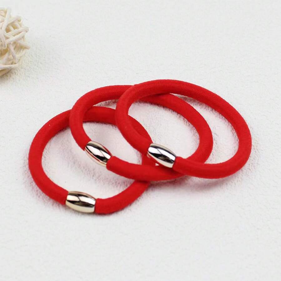 3 件装红色弹性发带，红色弹性发带，适合婚礼派对 - 紅色 - 查看 1