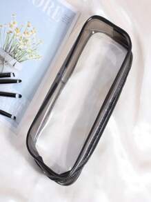 1pc Transparent, Mesh Zipper Fashion PVC Makeup Bag - Portable Zipper Travel Storage Pouch For Daily Or Travel Use (School) Makeup Travel Toiletry Organizer Clear Essentials Gifts Storage Zipper Accessories Nail, Christmas Gifts, Pouch, Travel, Gifts For Women, Women's Travel Essential, Pouch, Clutch / Small Handbag, Makeup Organizer, Pouch, Brush Holder, Mini Pouch, Large Capacity Pouch - Black - View 3