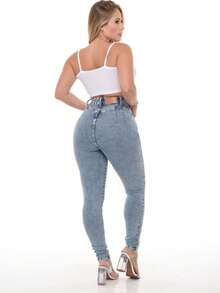 Women Jeans - 淺色水洗藍 - 查看 8