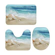 3 件套浴室地毯套装，海滩图案，吸水海绵浴缸垫，超柔软防滑浴室地毯和吸水浴室垫，U 型轮廓地毯，浴室垫，马桶盖，适用于浴室/淋浴，浴室配件，浴室用品，浴室装饰，家居装饰 - 海灘D - 查看 10