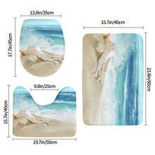 3 件套浴室地毯套装，海滩图案，吸水海绵浴缸垫，超柔软防滑浴室地毯和吸水浴室垫，U 型轮廓地毯，浴室垫，马桶盖，适用于浴室/淋浴，浴室配件，浴室用品，浴室装饰，家居装饰 - 海灘D - 查看 2