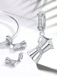 1入組時尚真實925純銀方晶鋯石咖啡餐具吊墜釘珠適合女士適合手鍊手鐲DIY首飾類派對禮物精細女士們珠寶和手錶 - 銀色 - 查看 2