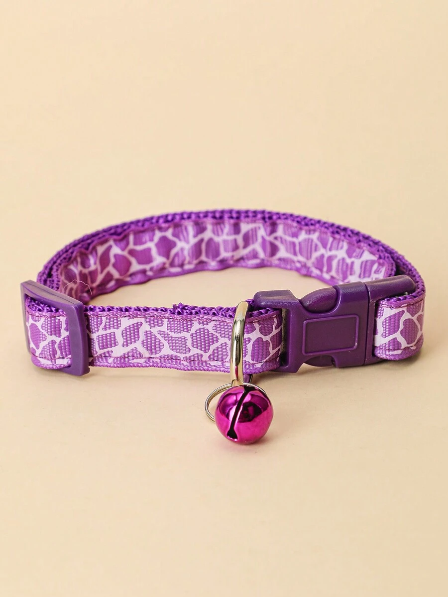 1pc Puppy & Kitten Purple Mesh Design Collar With Bell - Pet Decorative Collar - View 1