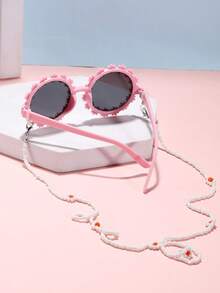 1入組 男女適用3-8歲丙烯酸花朵圓框時尚時尚眼鏡和1入彩色花朵眼鏡鏈 - 粉色 - 查看 3