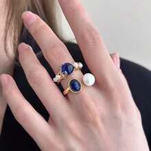 2024 年獨特設計法式時尚高端女式珍珠戒指,適合任何場合,尤其是作為食指的個性戒指 - B 開口可調節 - 查看 1