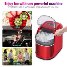 Havato Ice Maker Machine For Countertop,Portable Ice Cube Maker With Self-Cleaning, 26LBS/24H Compact Automatic Ice Makers,9 Cubes Ready In 6-8 Minutes,For Home/Kitchen/Office/Bar - 酒紅色 - 查看 6