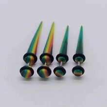 4入組流行的紅、綠、黃三色組合的丙烯酸耳洞穿環：不銹鋼杆,低過敏性,假扁平、圓形和錐形耳環（4mm-5mm） - 紅綠燈假耳擴 - 查看 10