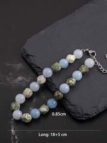 1pc Exquisite Elegant Fashionable Stainless Steel Chain & Green/Blue Jade Beaded Bracelet, Men Party Gift - Multicolor - View 6