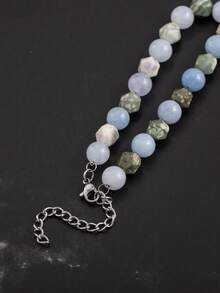 1pc Exquisite Elegant Fashionable Stainless Steel Chain & Green/Blue Jade Beaded Bracelet, Men Party Gift - Multicolor - View 5