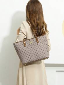 Dedoo 女士新款時尚小丑復古印花高級感2023秋冬老花通勤便攜袋經典購物袋肩袋大容量手提袋,適合辦公室、工作和通勤 - 彩色 - 查看 3