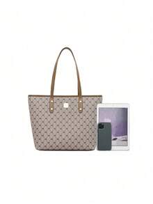 Dedoo 女士新款時尚小丑復古印花高級感2023秋冬老花通勤便攜袋經典購物袋肩袋大容量手提袋,適合辦公室、工作和通勤 - 彩色 - 查看 6