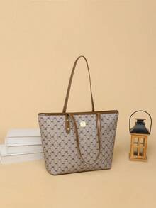 Dedoo 女士新款時尚小丑復古印花高級感2023秋冬老花通勤便攜袋經典購物袋肩袋大容量手提袋,適合辦公室、工作和通勤 - 彩色 - 查看 1