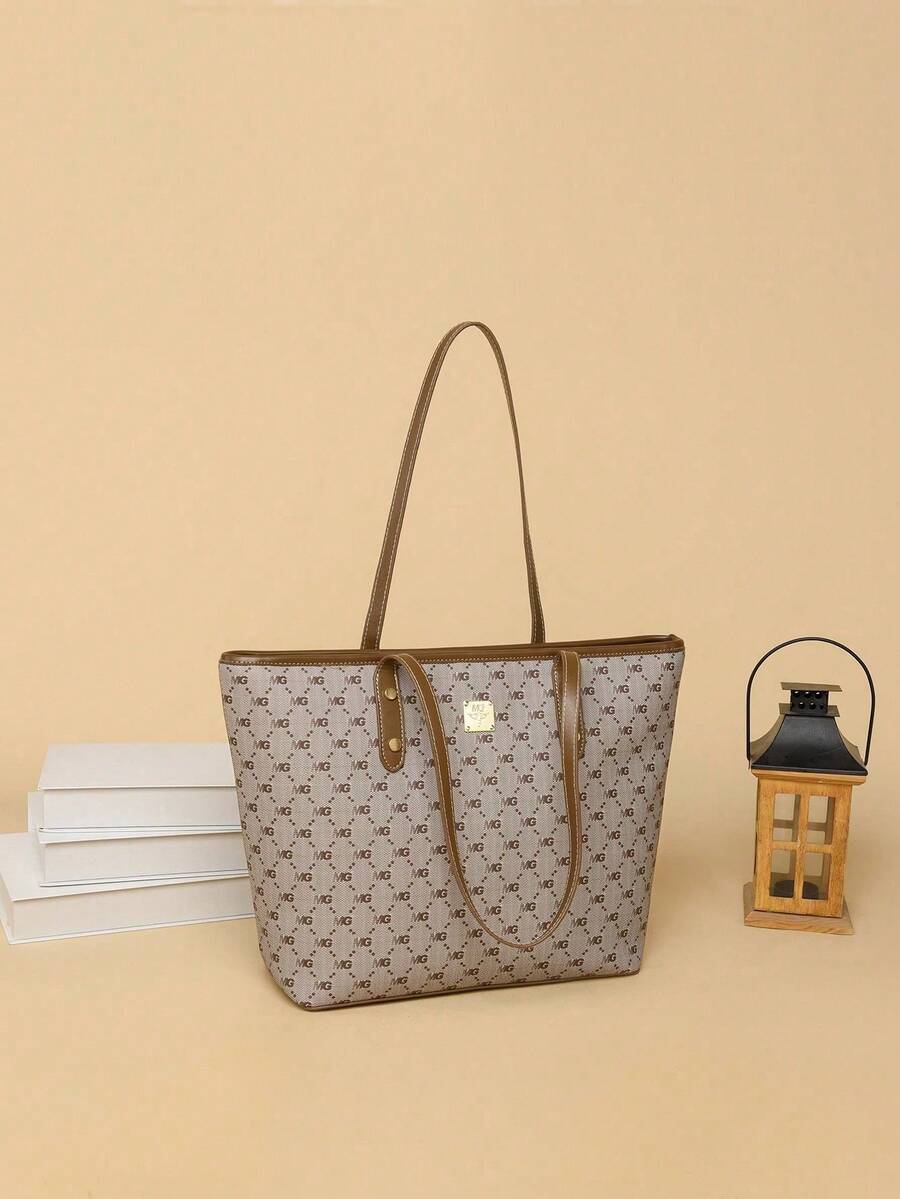 Dedoo 女士新款時尚小丑復古印花高級感2023秋冬老花通勤便攜袋經典購物袋肩袋大容量手提袋,適合辦公室、工作和通勤 - 彩色 - 查看 1