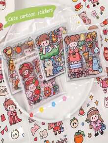 一百入組不重複的卡通寵物貼紙,適用於diy日記裝飾（隨機顏色和部件) - 彩色 - 查看 1
