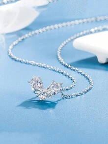 1pc Fashionable & Exquisite Bowknot Heart Pendant Necklace, Suitable For Women's Daily Wear - Silver - View 1