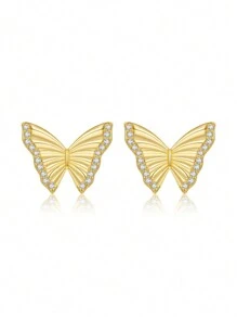 一套手工製作 5a 和 S925 純銀珠飾蝴蝶形項鍊和耳環,適合女孩日常佩戴、聚會、約會 - 金黃色 - 查看 10