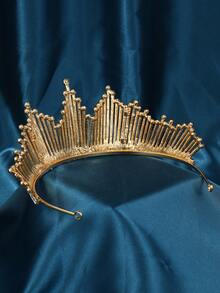 1 pieza Diadema elegante para mujer con diseño en relieve 3D en la parte delantera y trasera, con cristales de champán de lujo, adecuada para vestido de novia y accesorio sencillo - Dorado - Ver 3